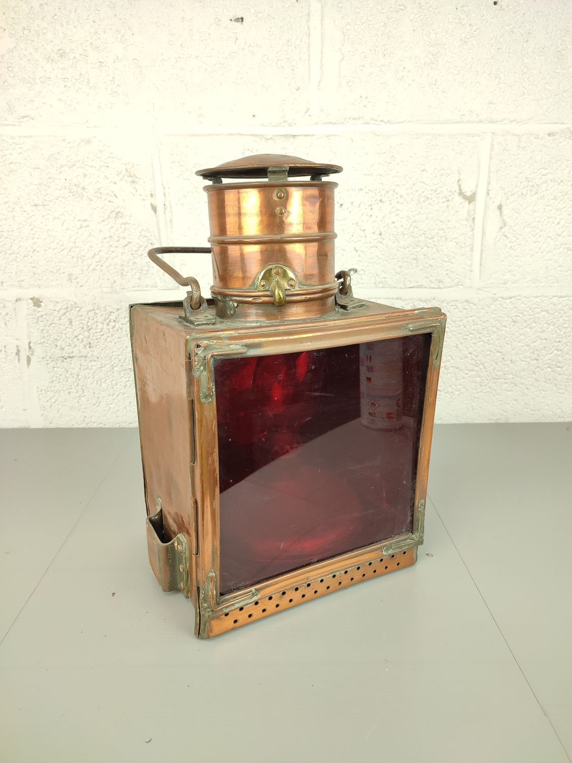 Large antique copper railway lamp