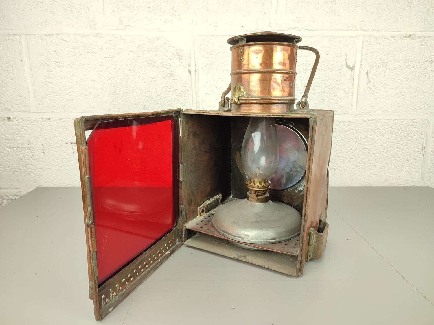 Large antique copper railway lamp