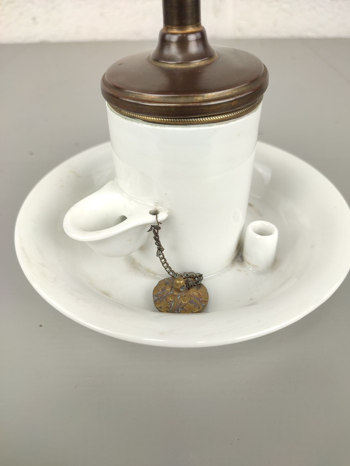 Antique porcelain pump inkwell