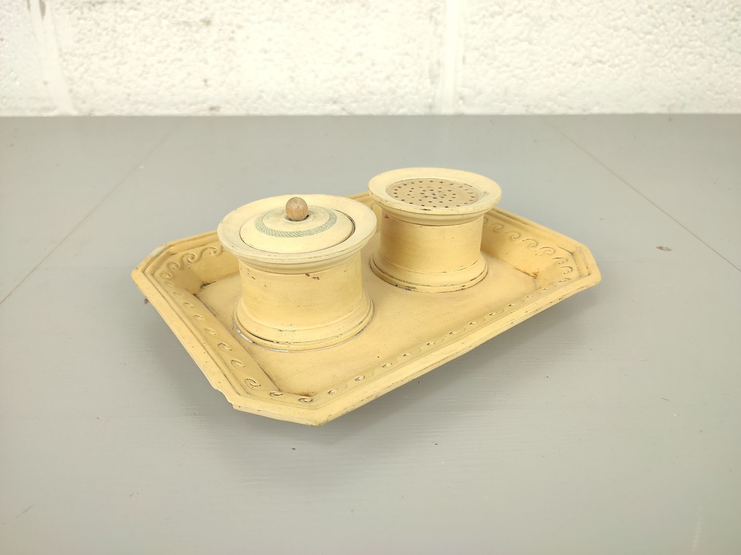 Antique creamware inkstand, 18th century England