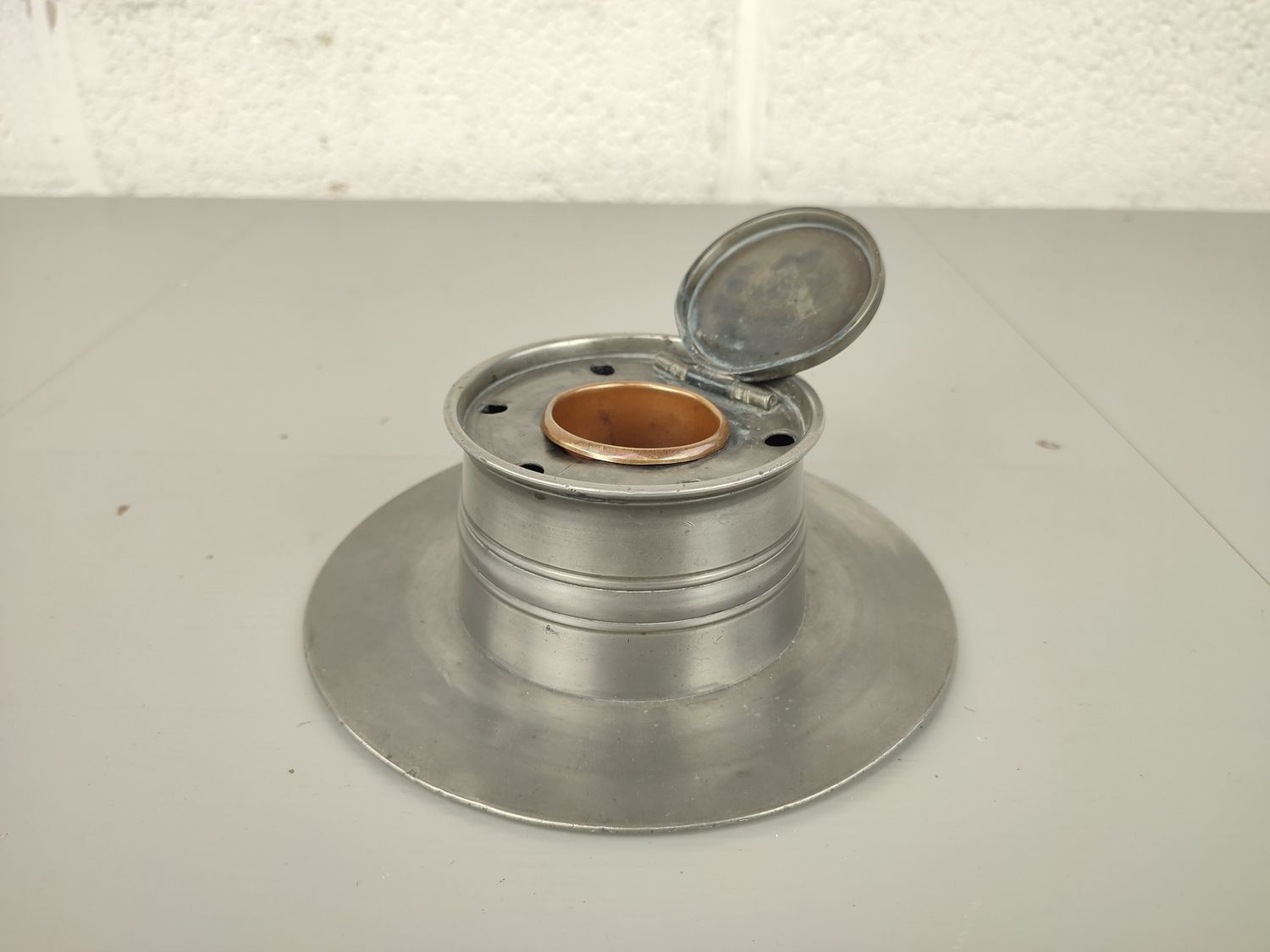Pewter ship's inkwell
