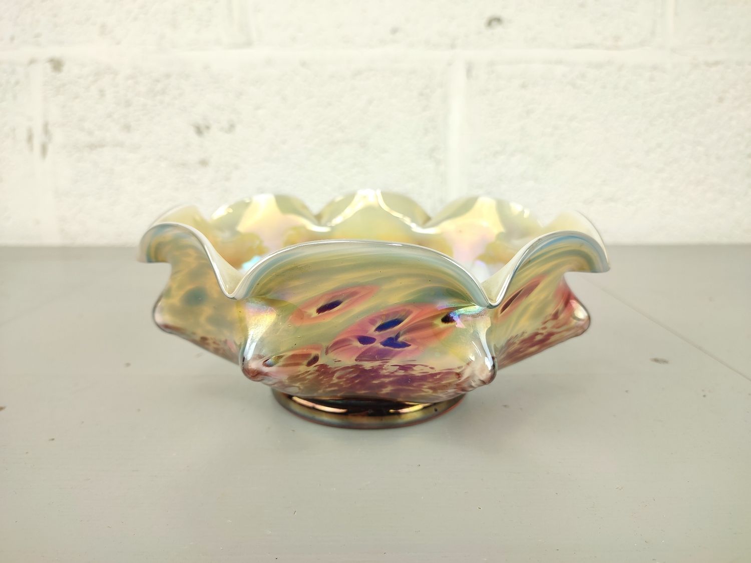 Antique iridescent Kralik millefiori bowl