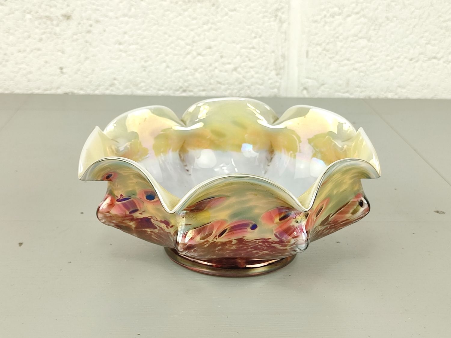 Antique iridescent Kralik millefiori bowl