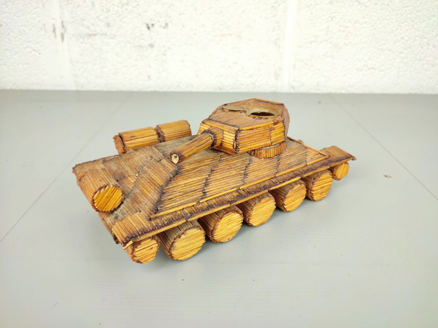 Wooden tank made from matchsticks