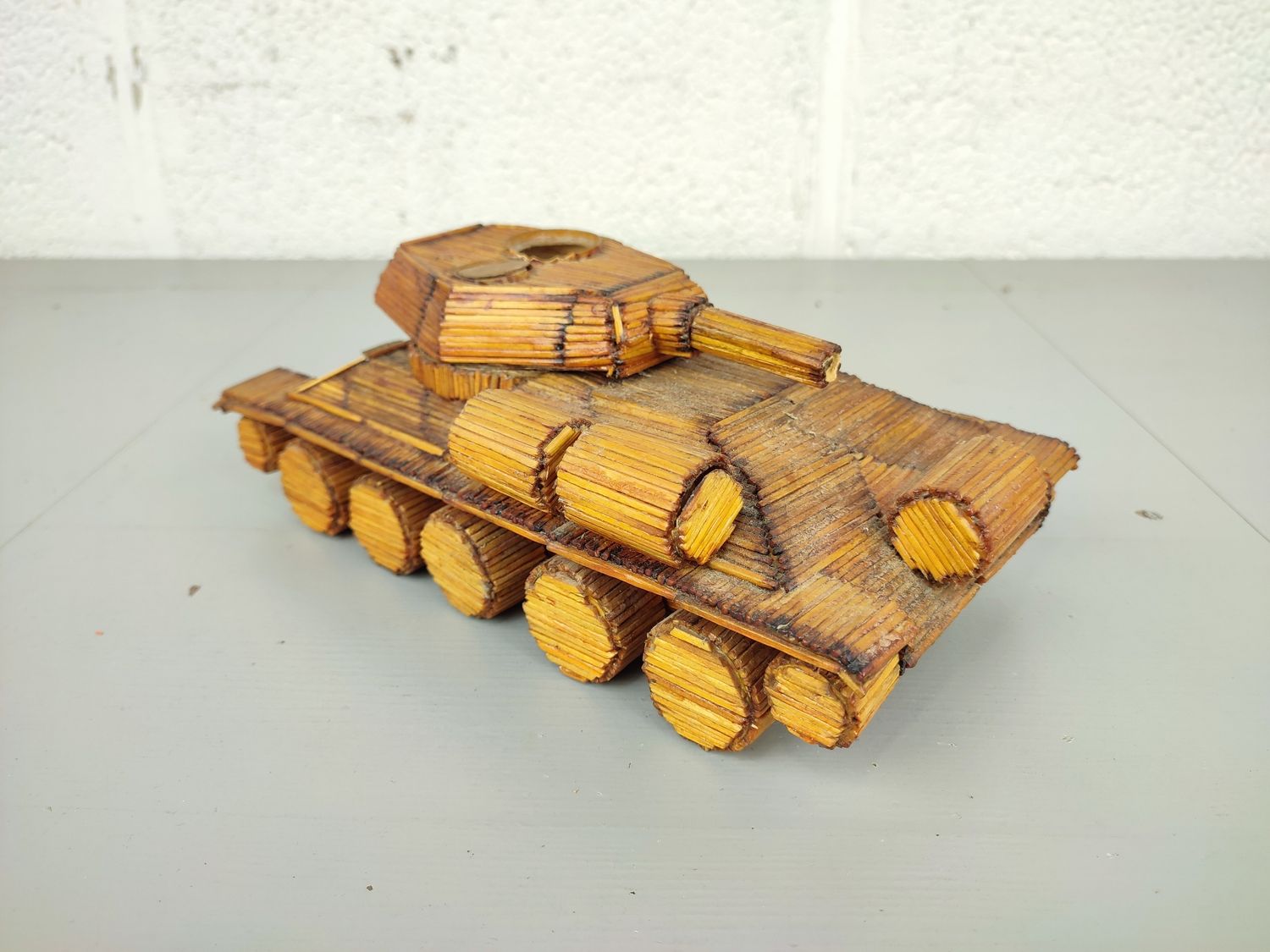 Wooden tank made from matchsticks