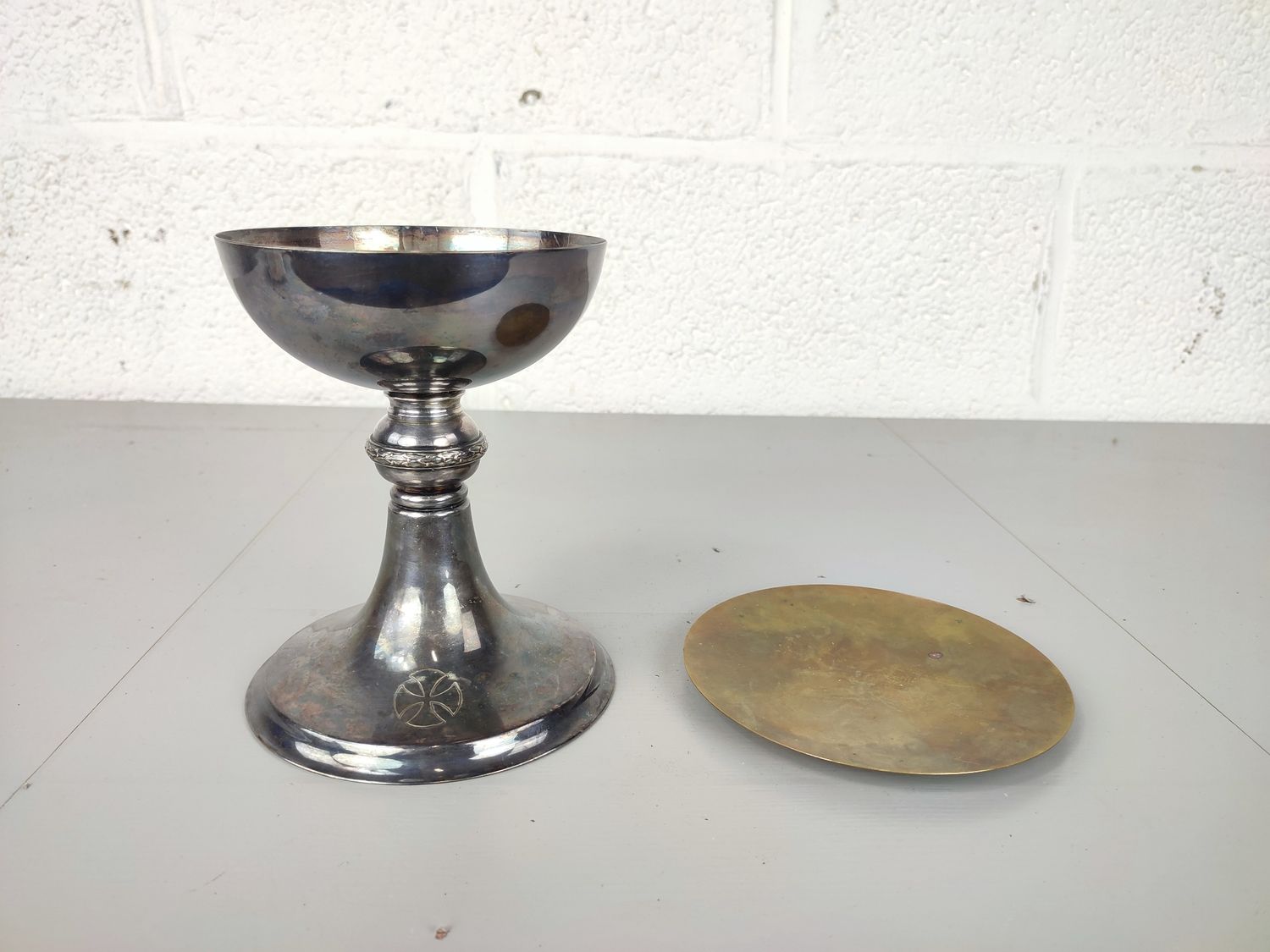 Antique silver-plated chalice and dish
