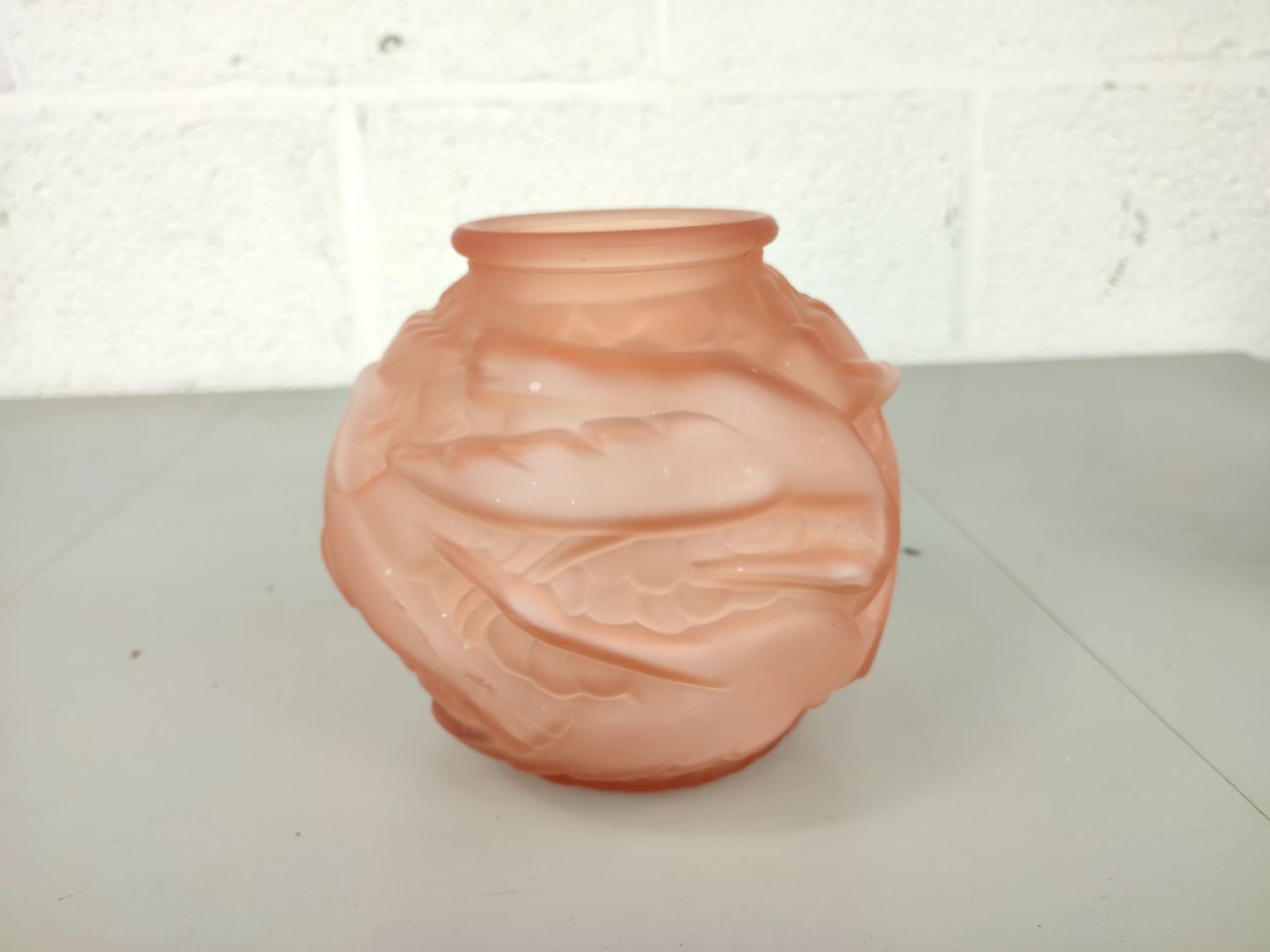 Pink art deco pressed glass vase