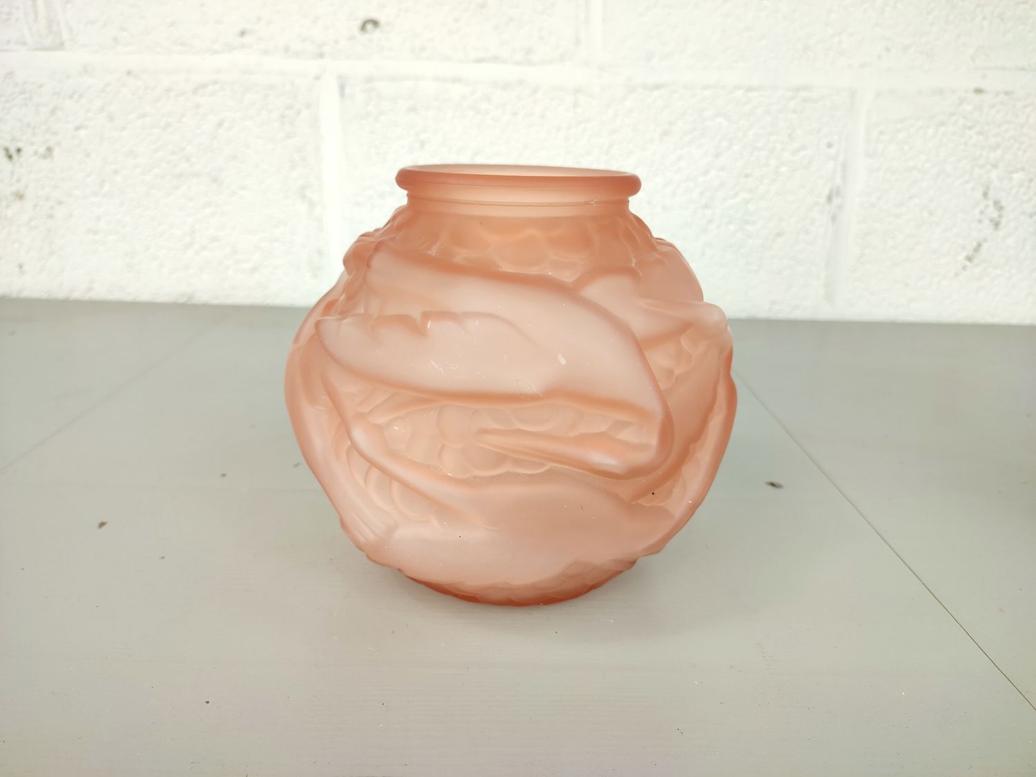 Pink art deco pressed glass vase