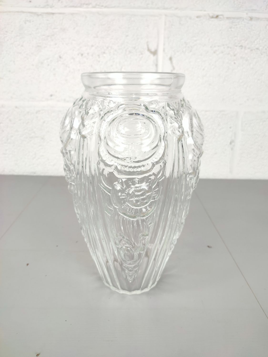 Large art deco pressed glass vase