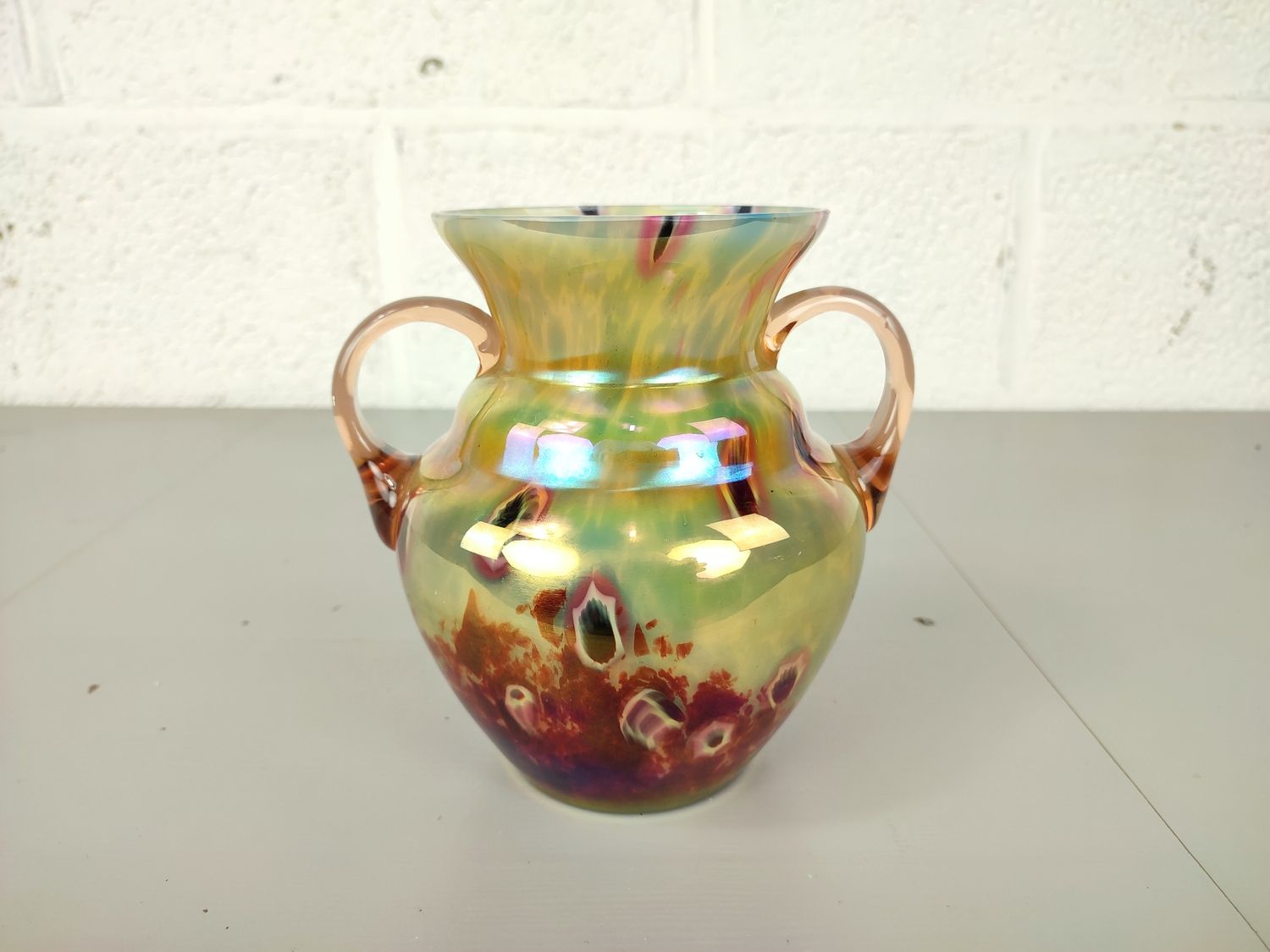 Antique iridescent Kralik millefiori vase