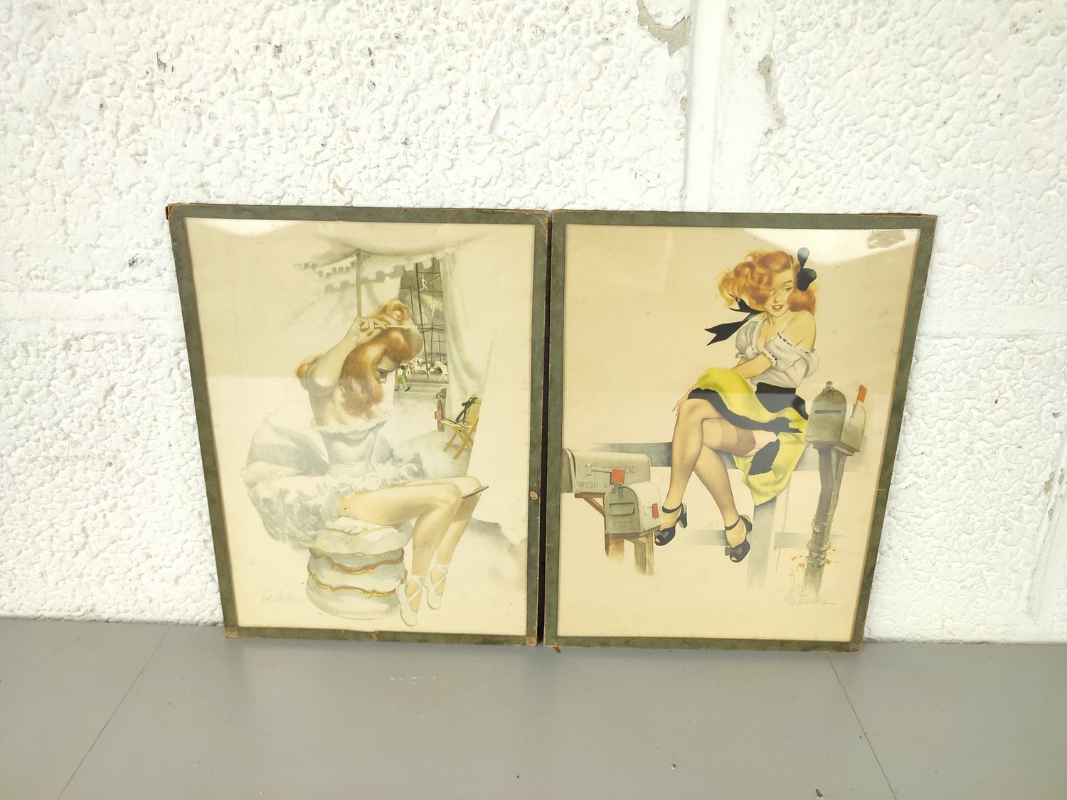 Pair of framed pin-up girls