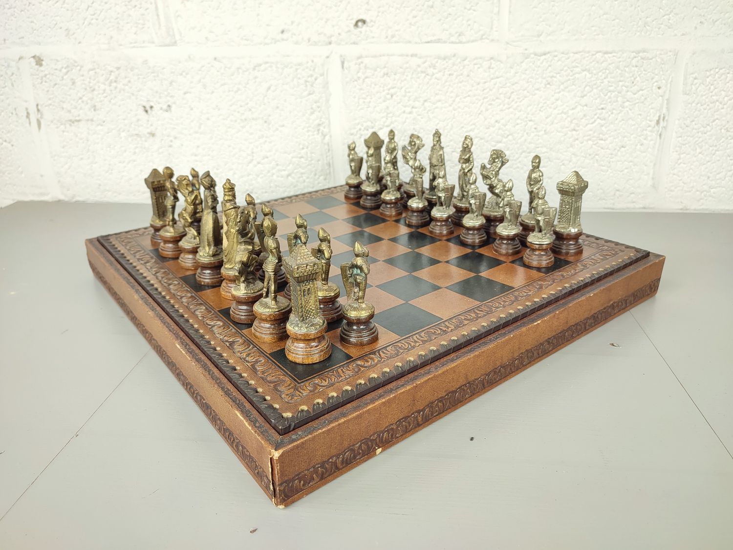Vintage leather chessboard