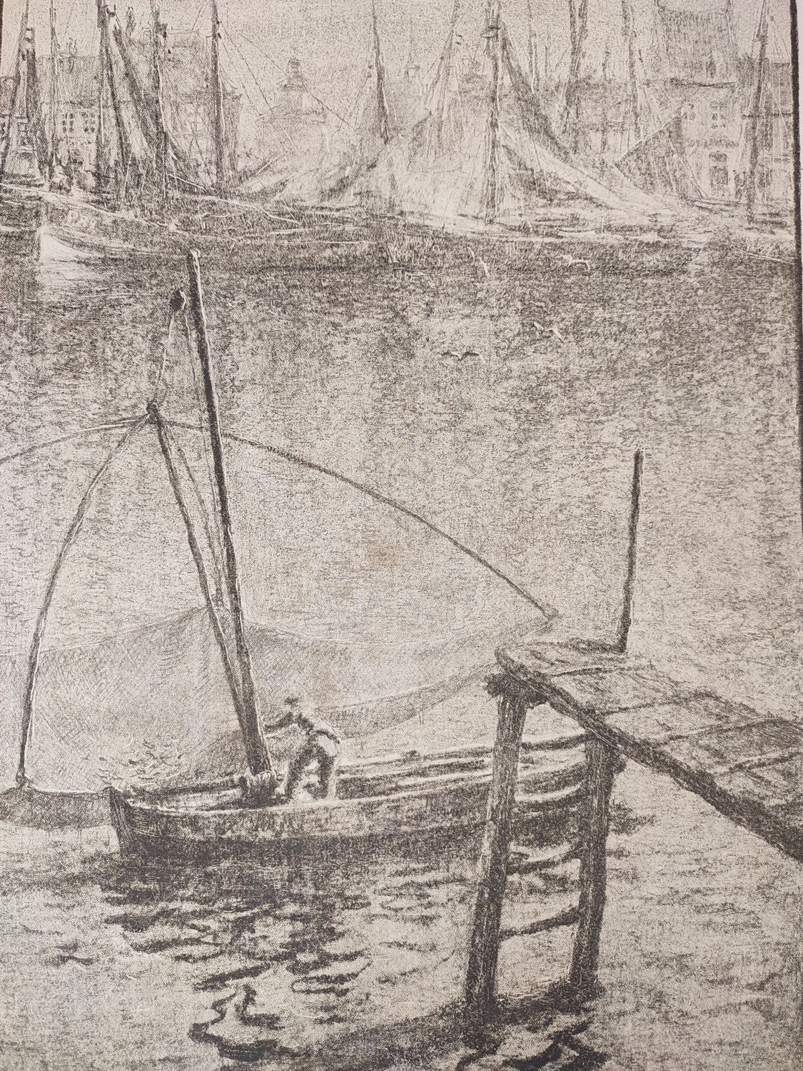Oswald Poreau - Etching - The harbour of Newport