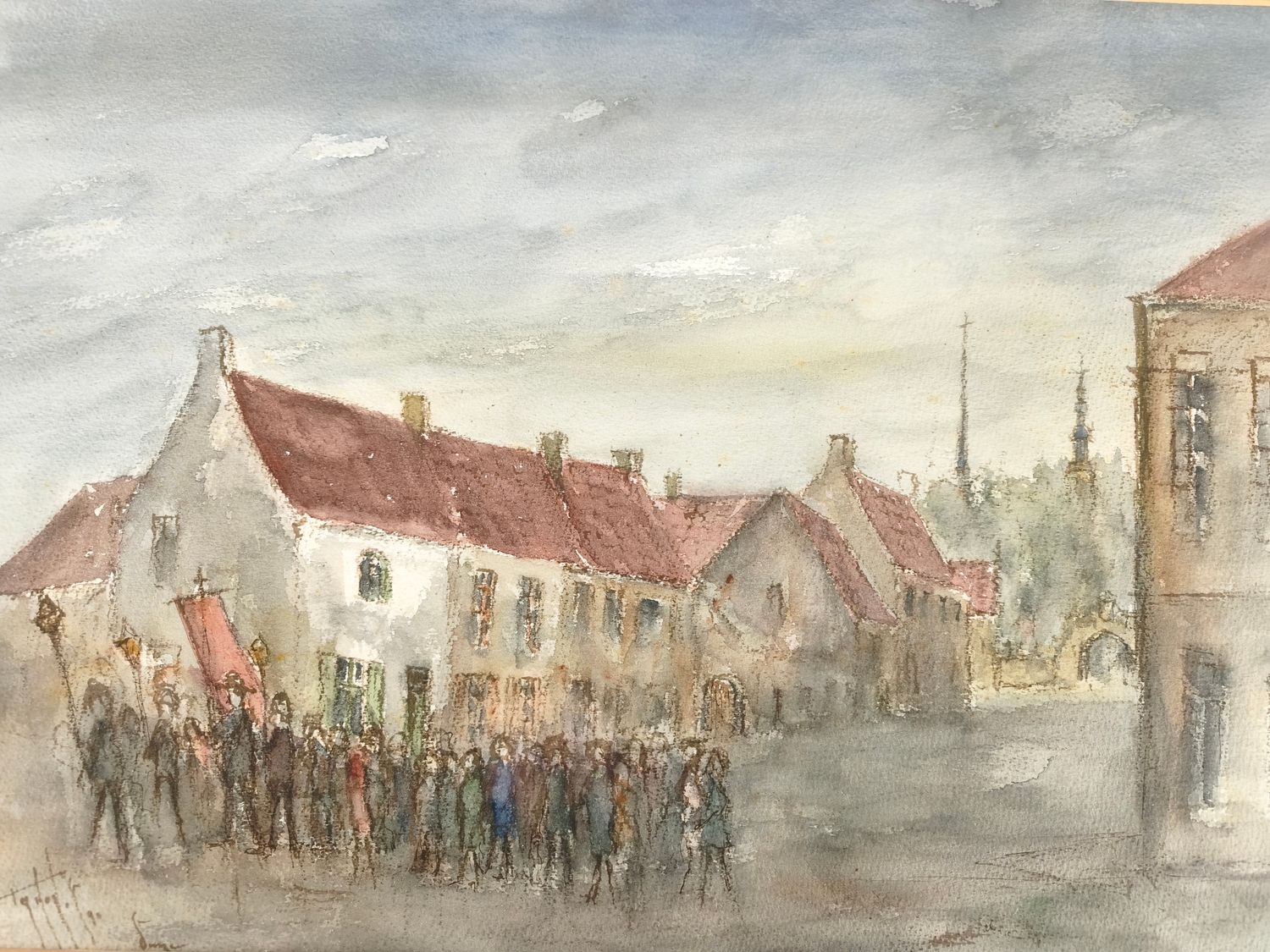 Georges Tahon - Watercolor - Procession Veurne