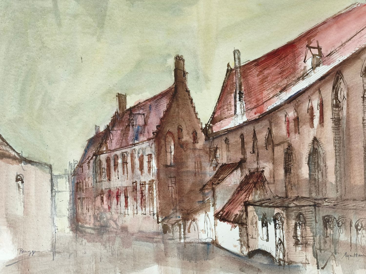 Michel Mettewie - watercolor - Bruges