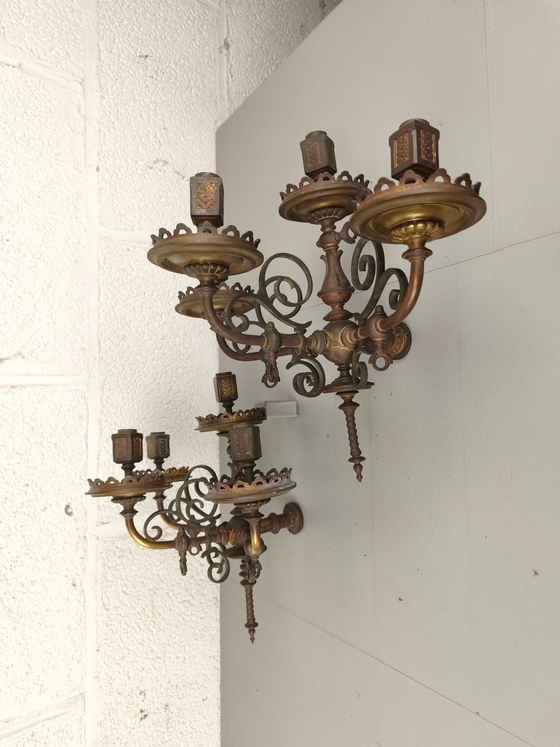 Pair of 19th century bronze gass wall lights