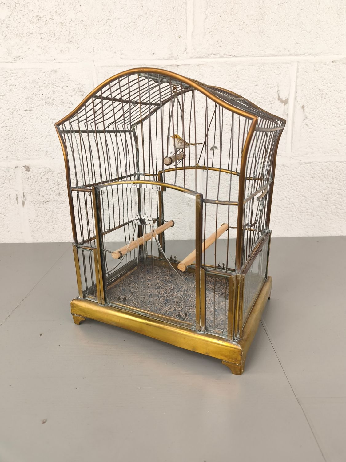 Antique brass &amp; glass birdcage