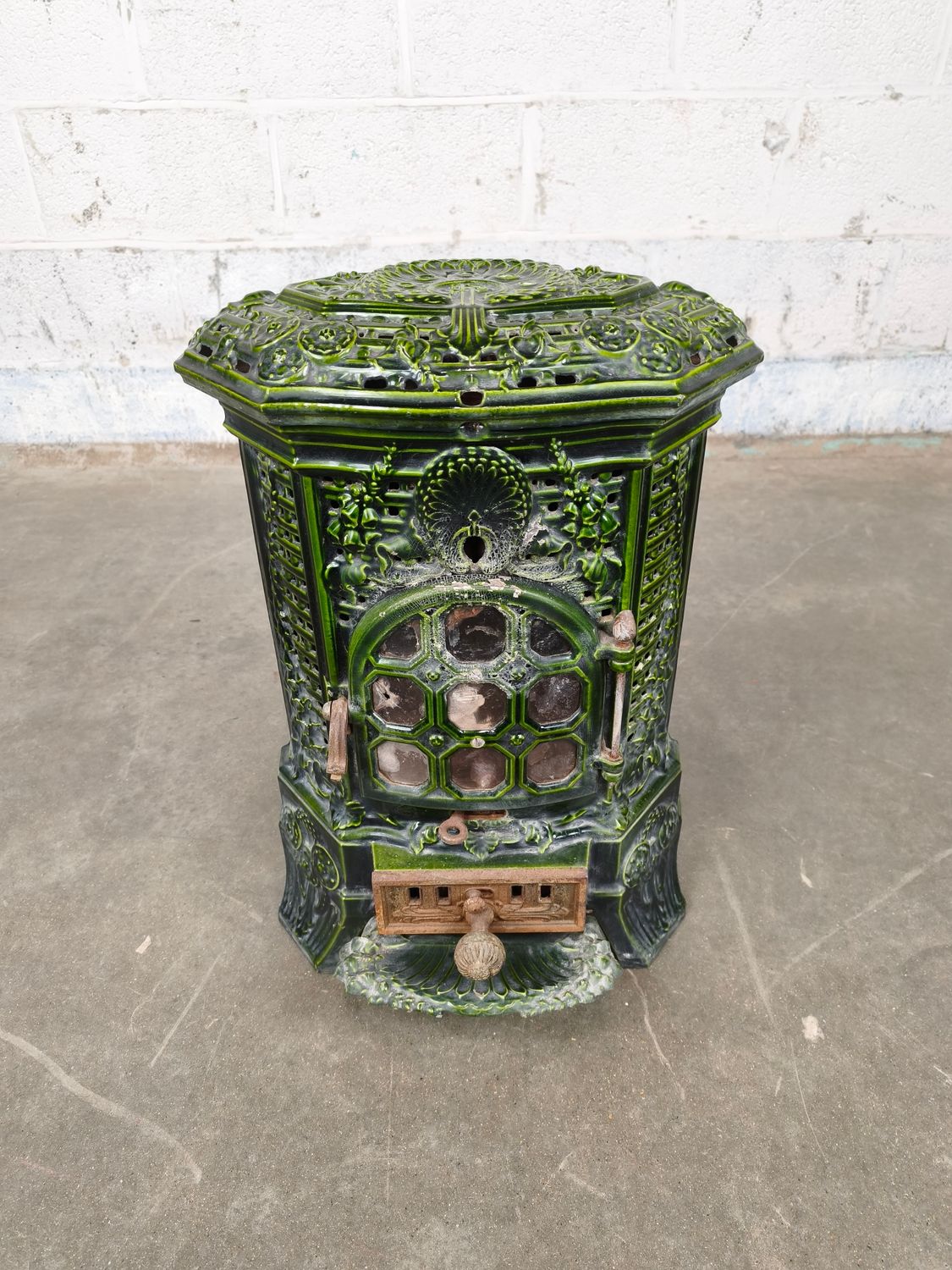 Green enamel coal stove
