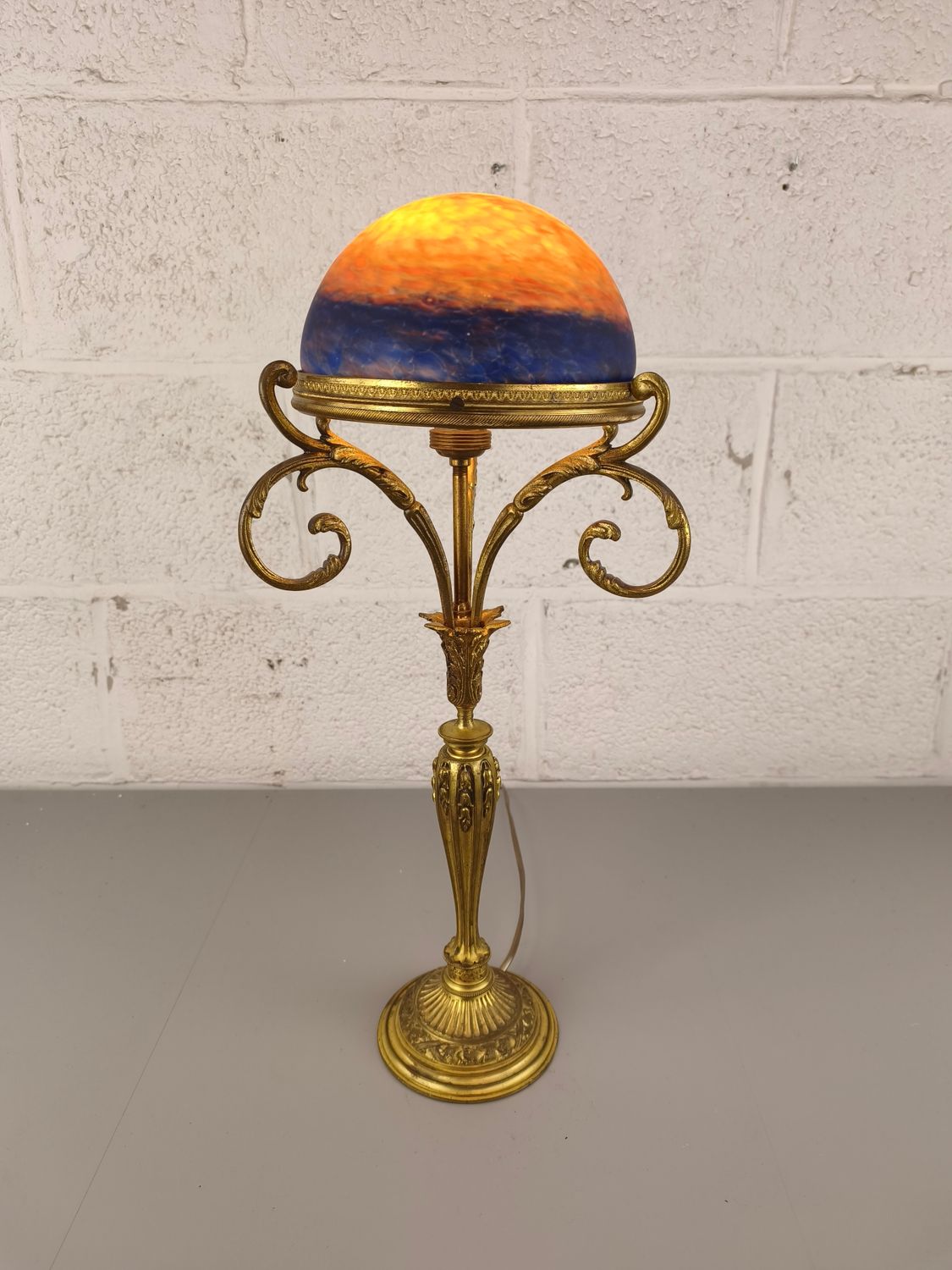 Brass &amp; glasspaste table lamp