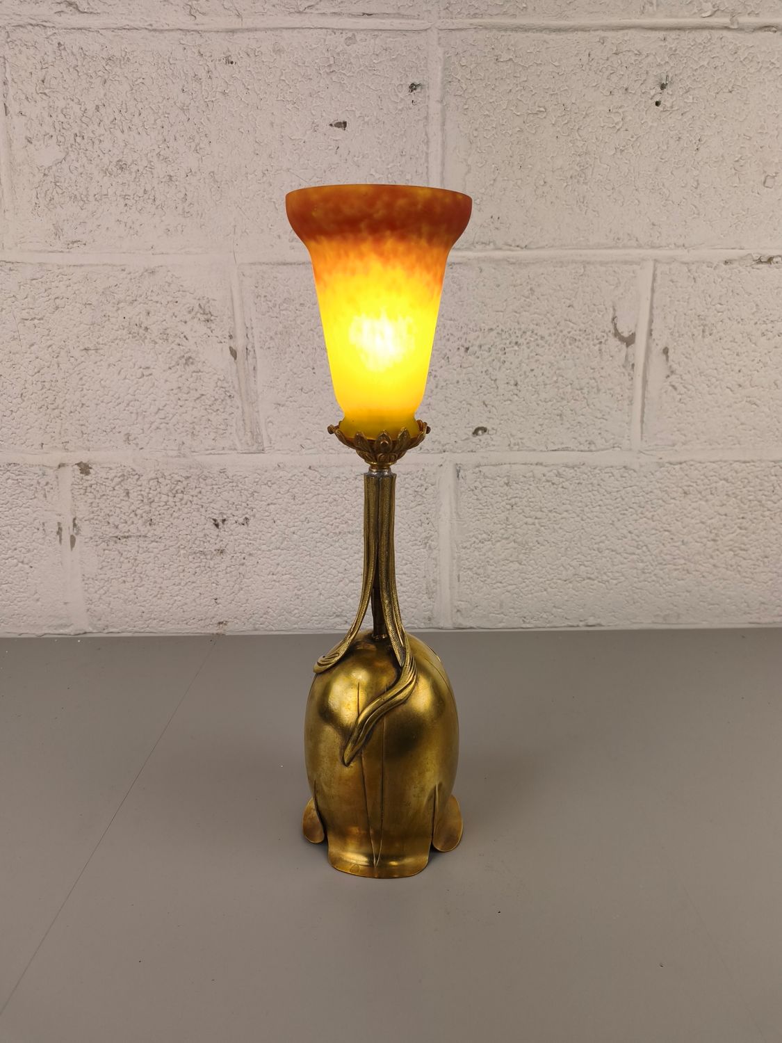 Brass &amp; glasspaste table lamp