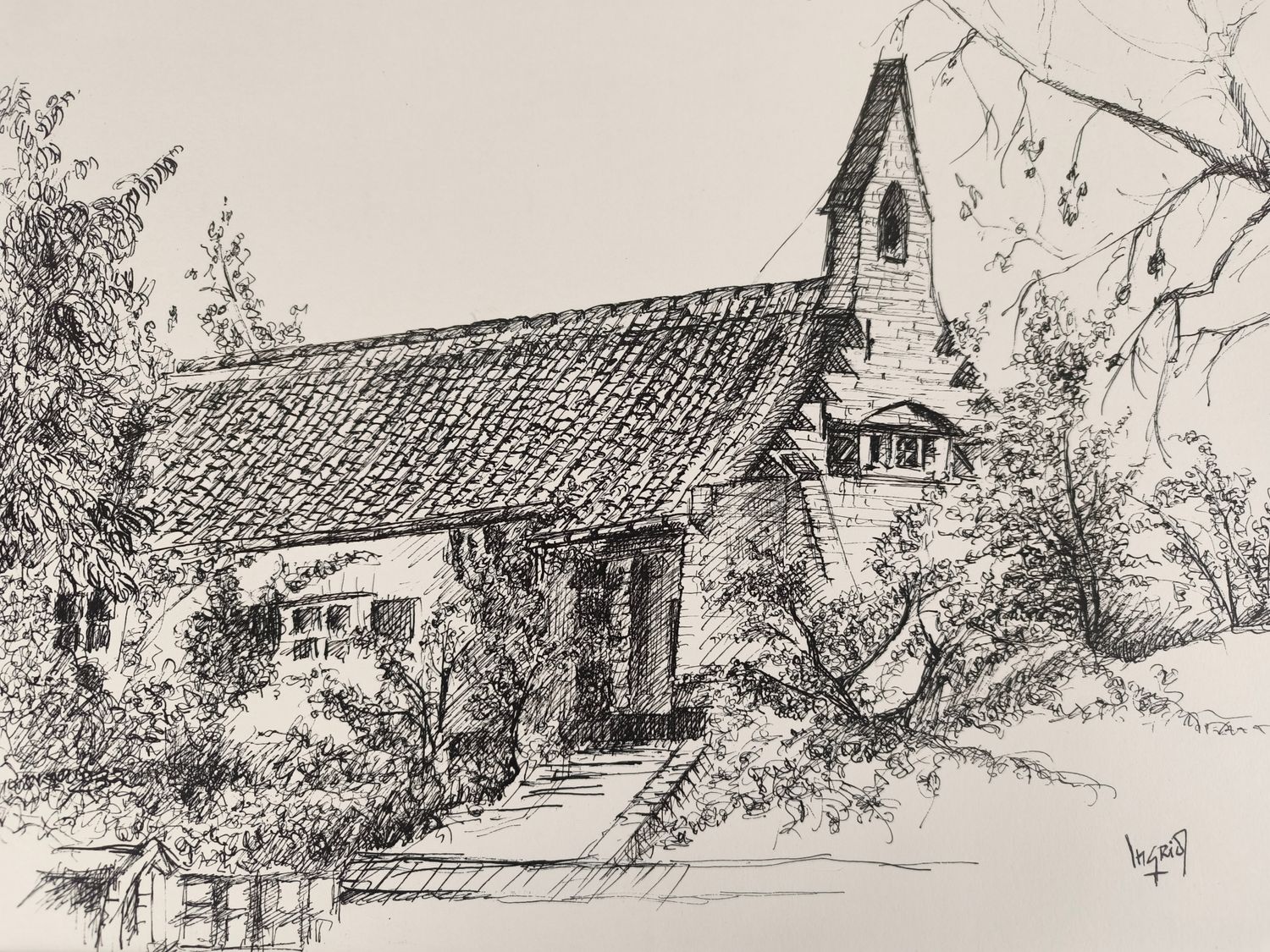 Ingrid - pen drawing - Keunekapel St-Idesbald