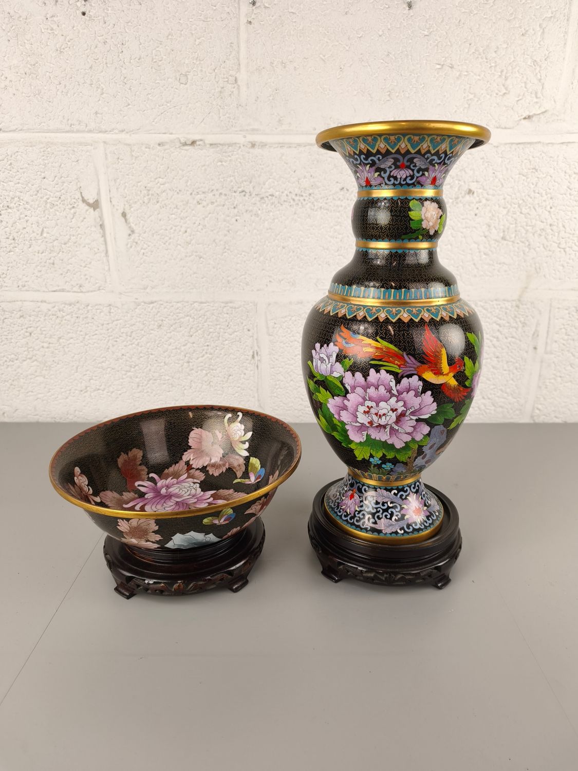 Chinese cloisonné vase and bowl