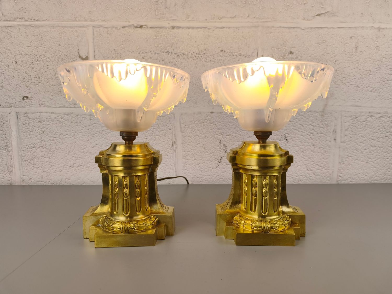 Beautiful pair of antique gilt bronze lamps