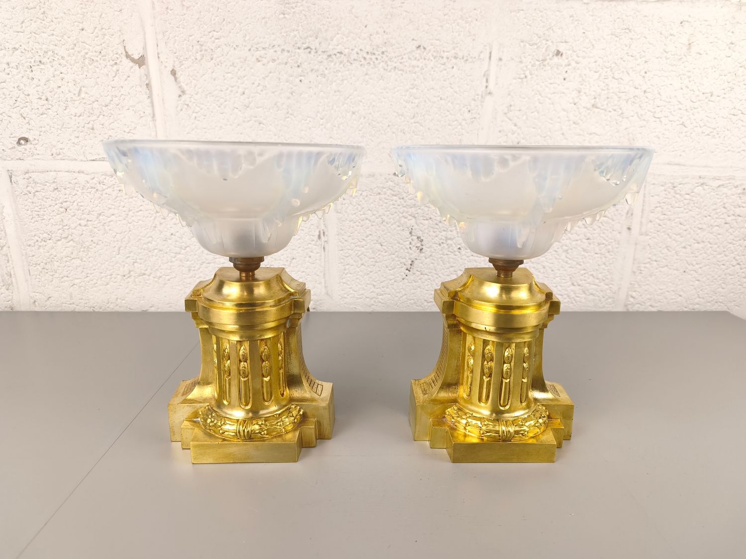 Beautiful pair of antique gilt bronze lamps