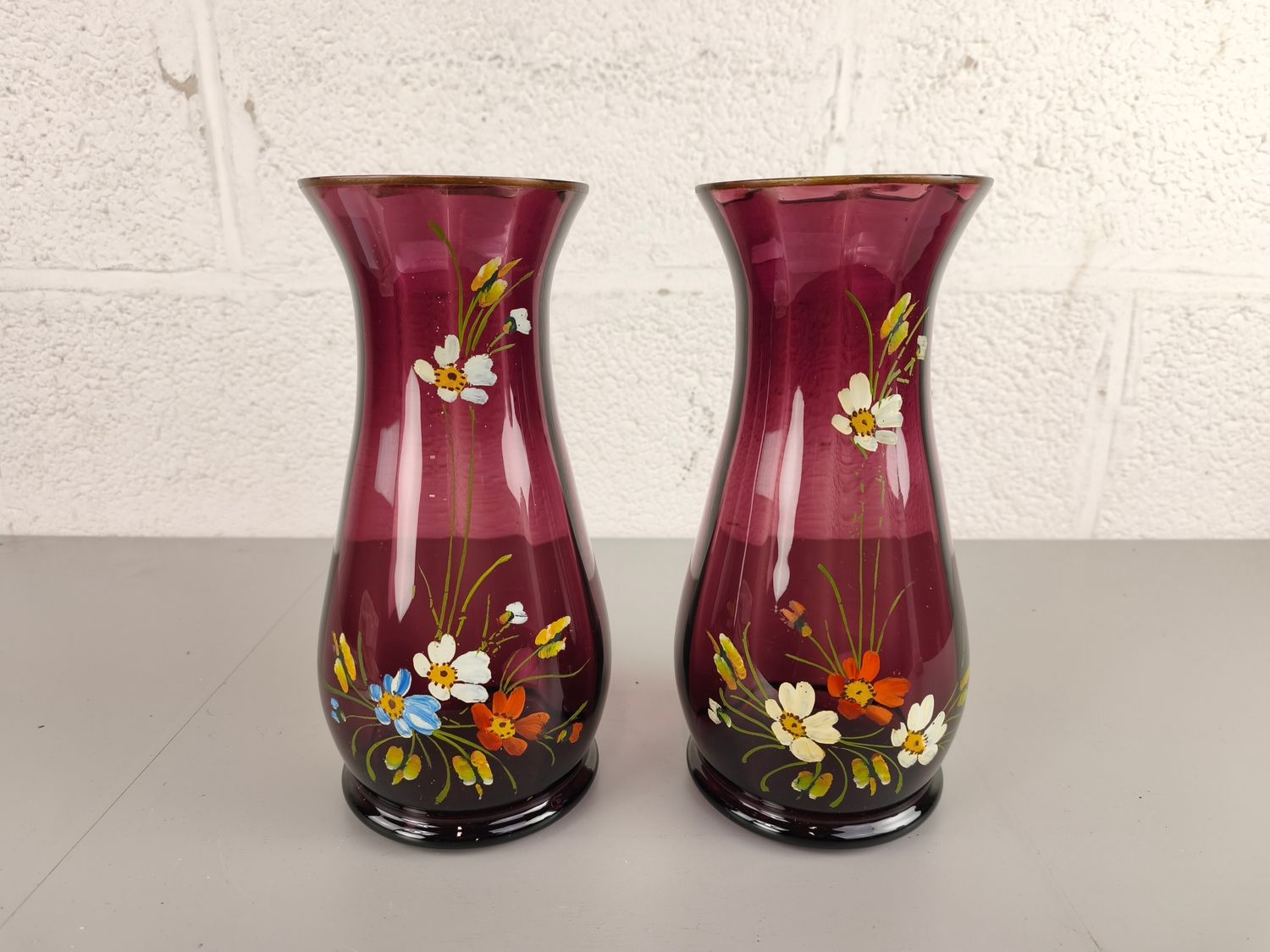 Pair of glass handpainted vases