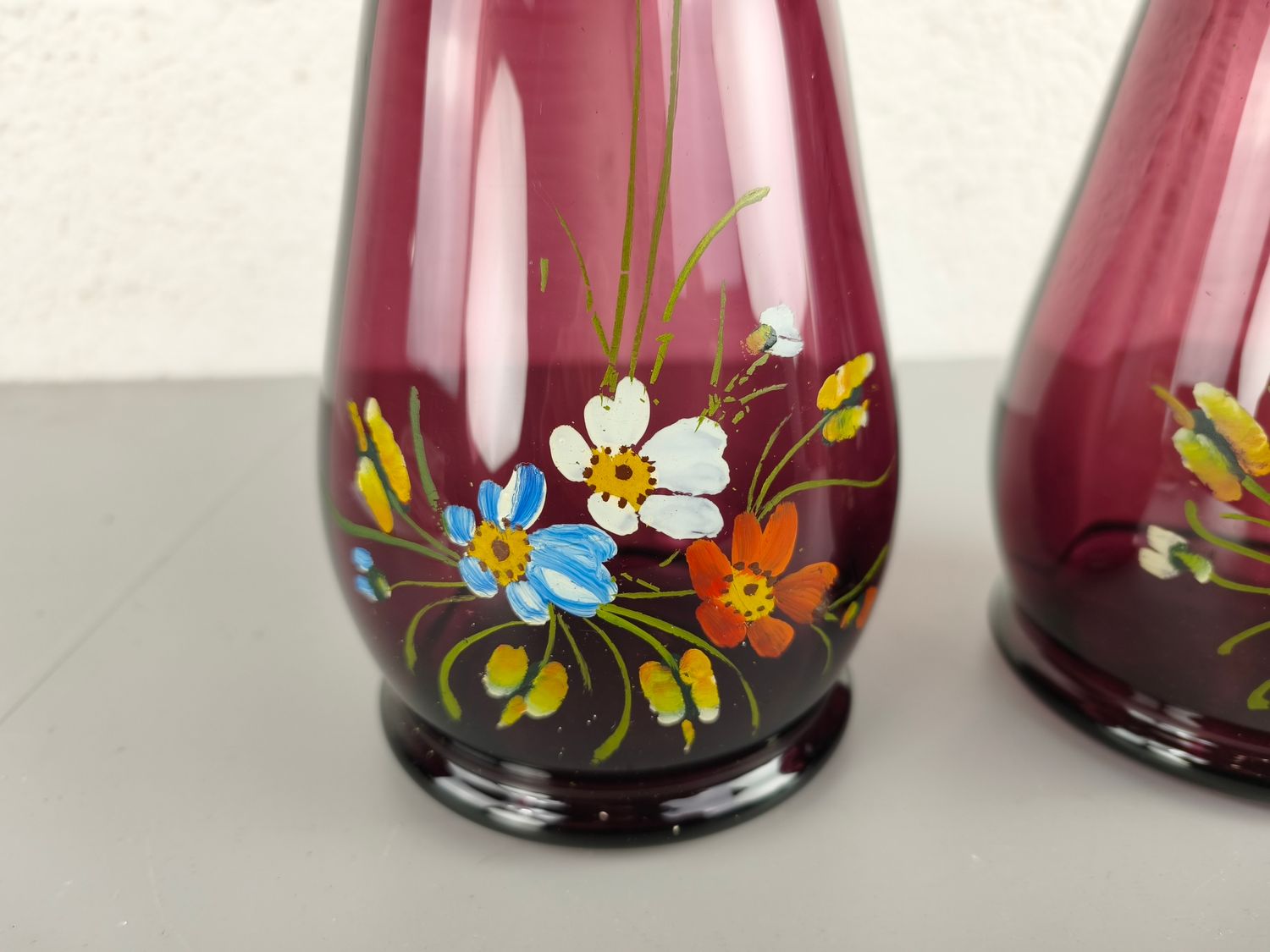 Pair of glass handpainted vases