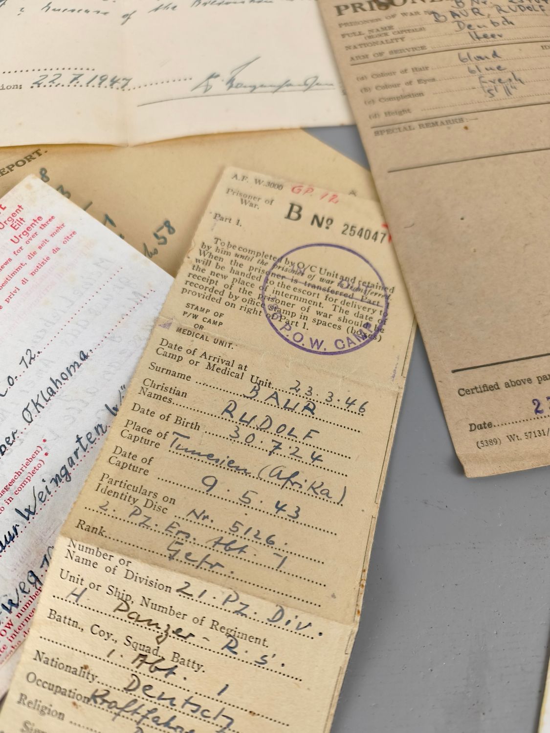 Letters and documents, German prisoner of war