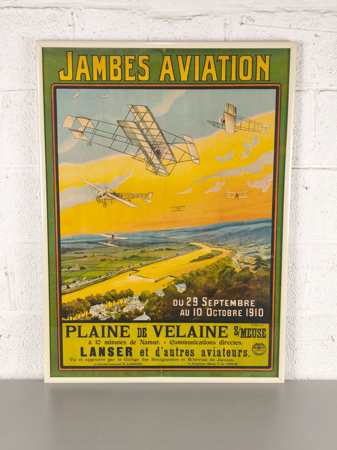 Antique poster from 1910: Jambes aviation