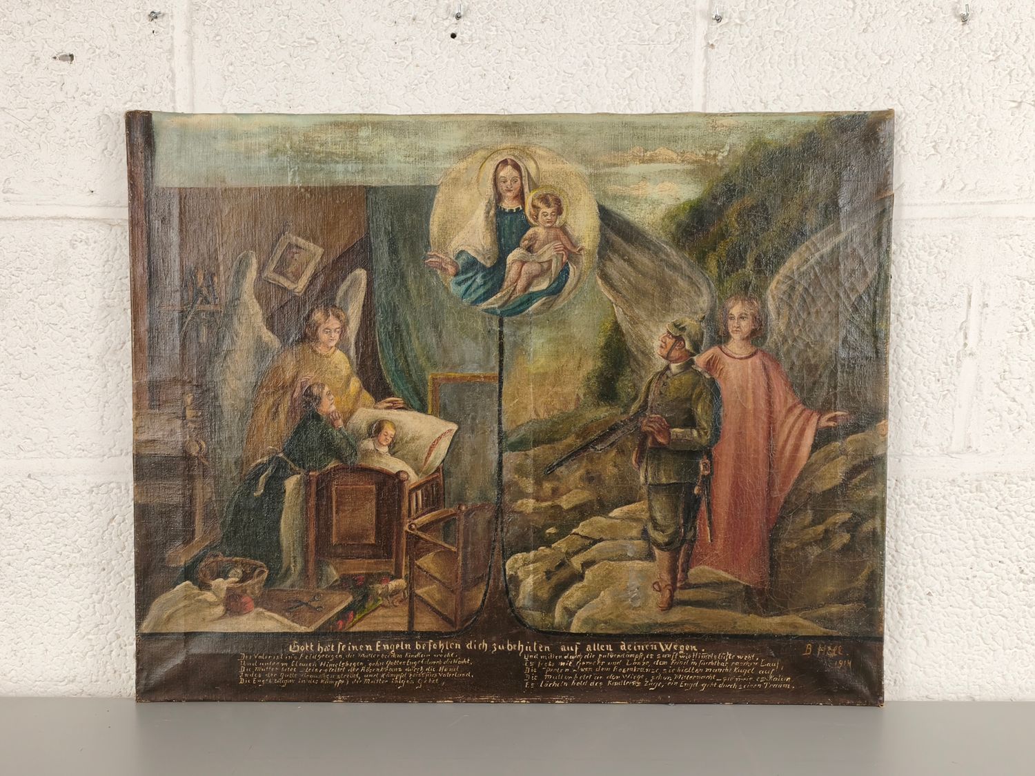 German painting WW1 - Guardian angel watching over soldier