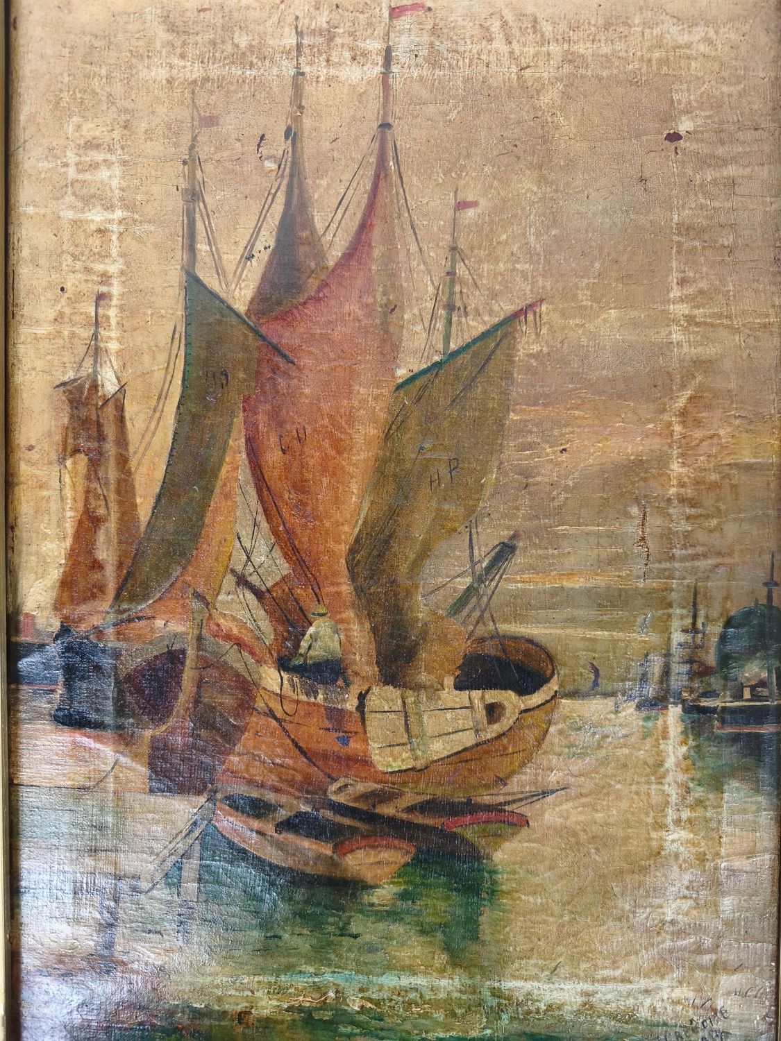 J. Grégoir - antique painting with ships - 1914