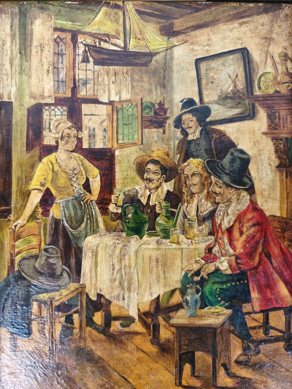 O. Darcy - antique painting in aan inn or old Dutch saloon