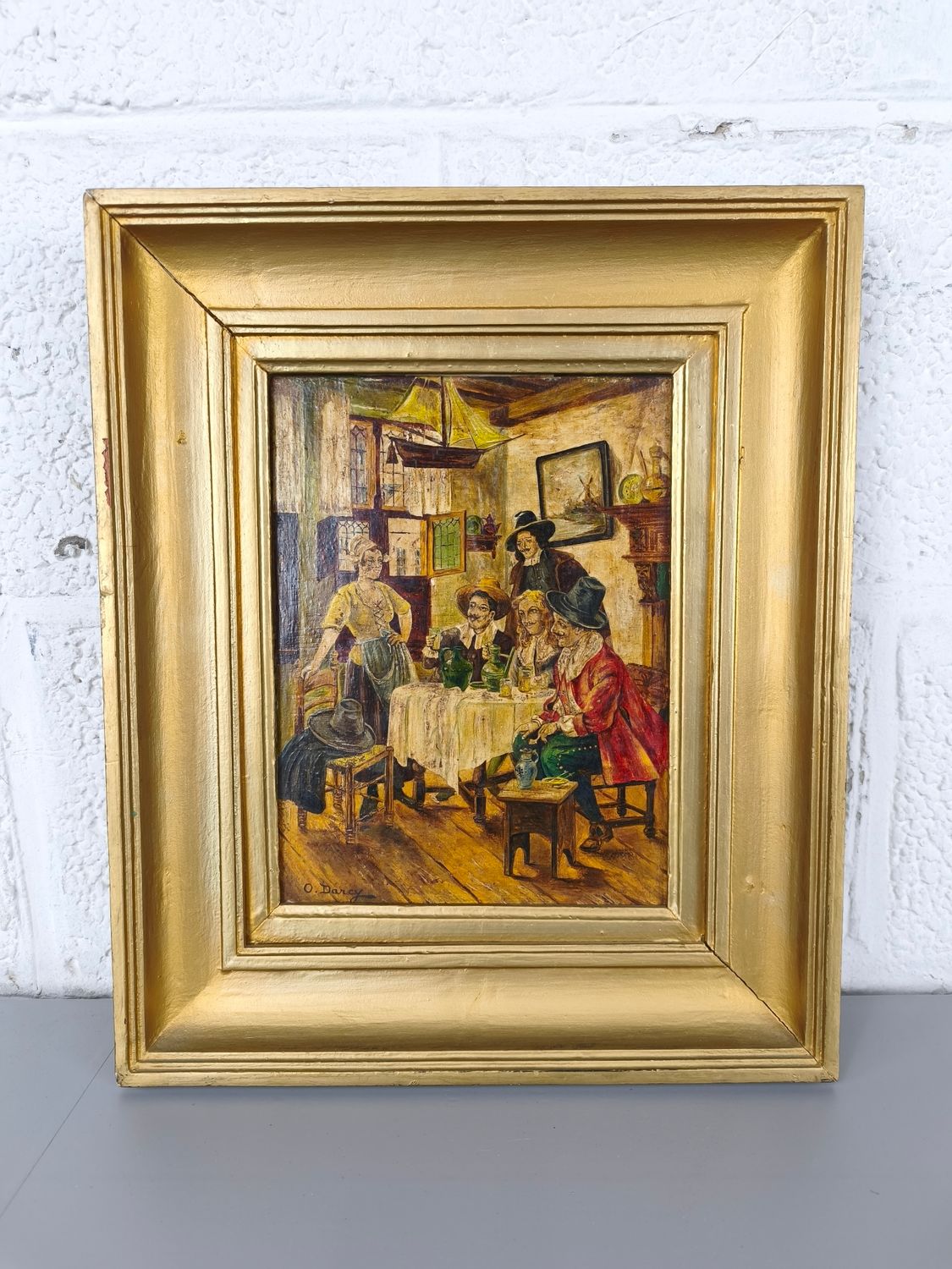 O. Darcy - antique painting in aan inn or old Dutch saloon