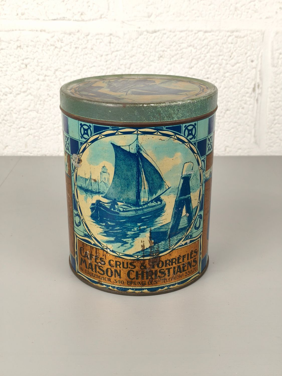 Old tin coffee box Maison Christiaens