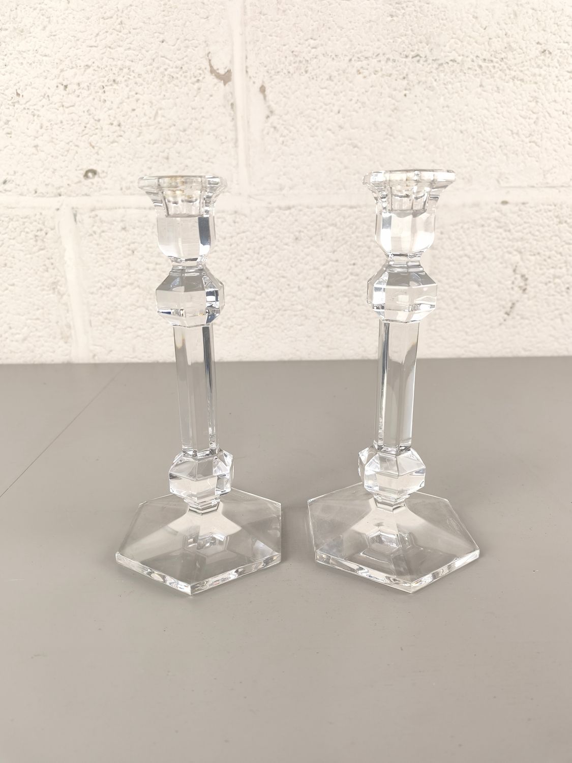 Pair of Val Saint Lambert Gardenia candlesticks