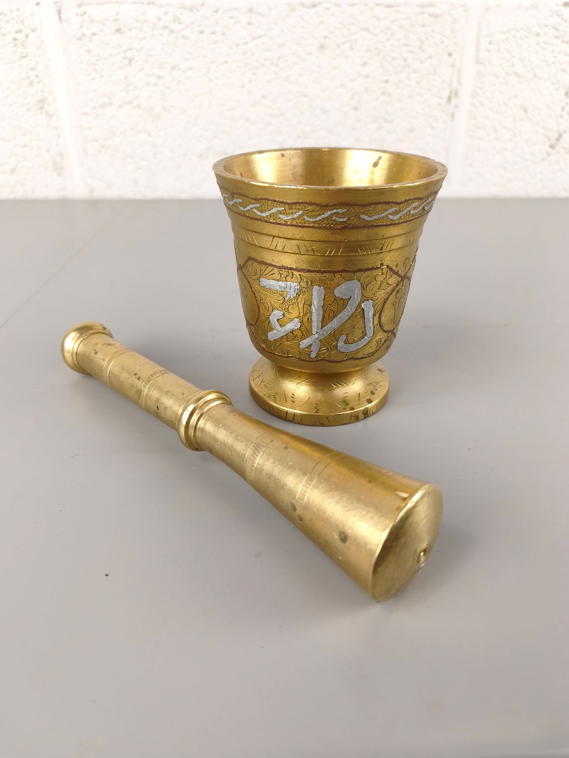 Oriental brass mortar