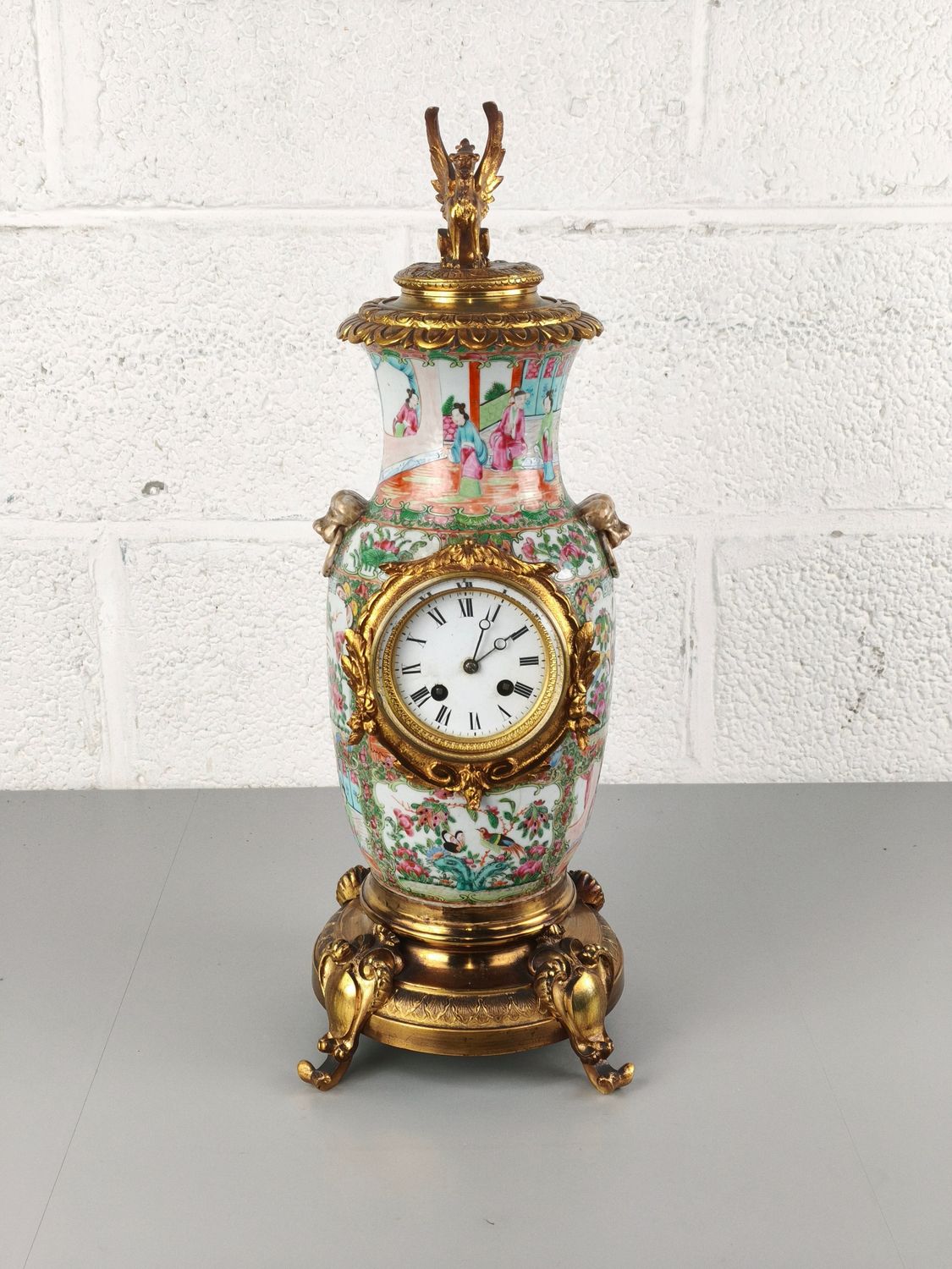 Antique bronze and Chinese porcelain clock