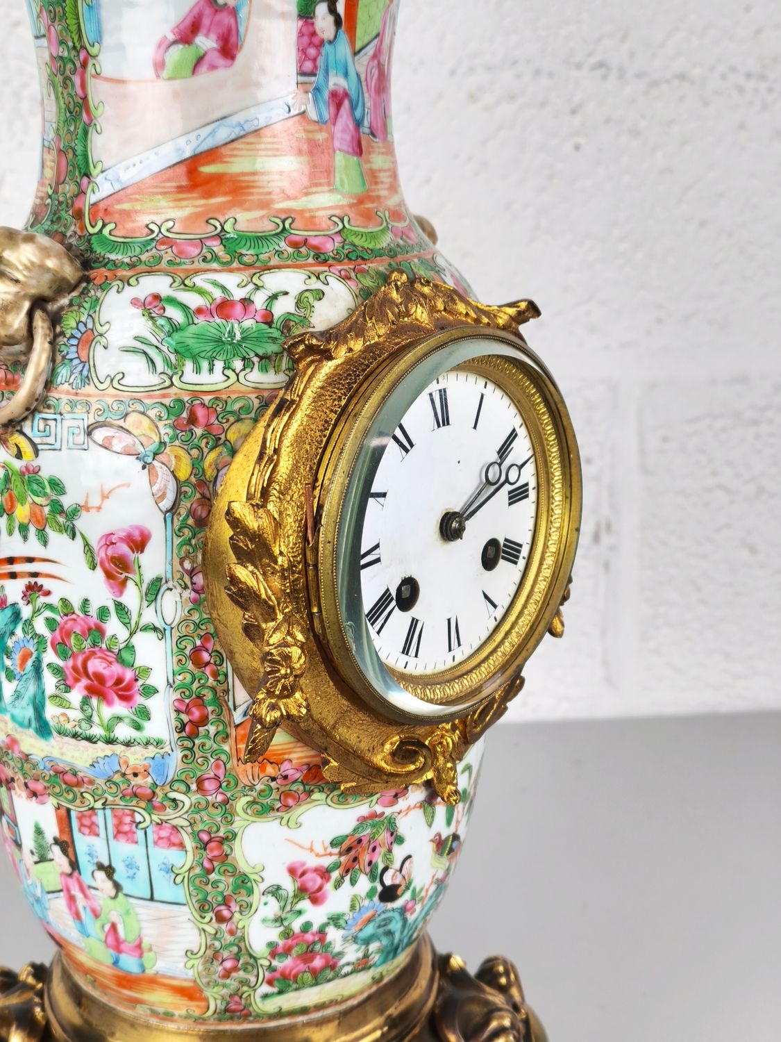 Antique bronze and Chinese porcelain clock