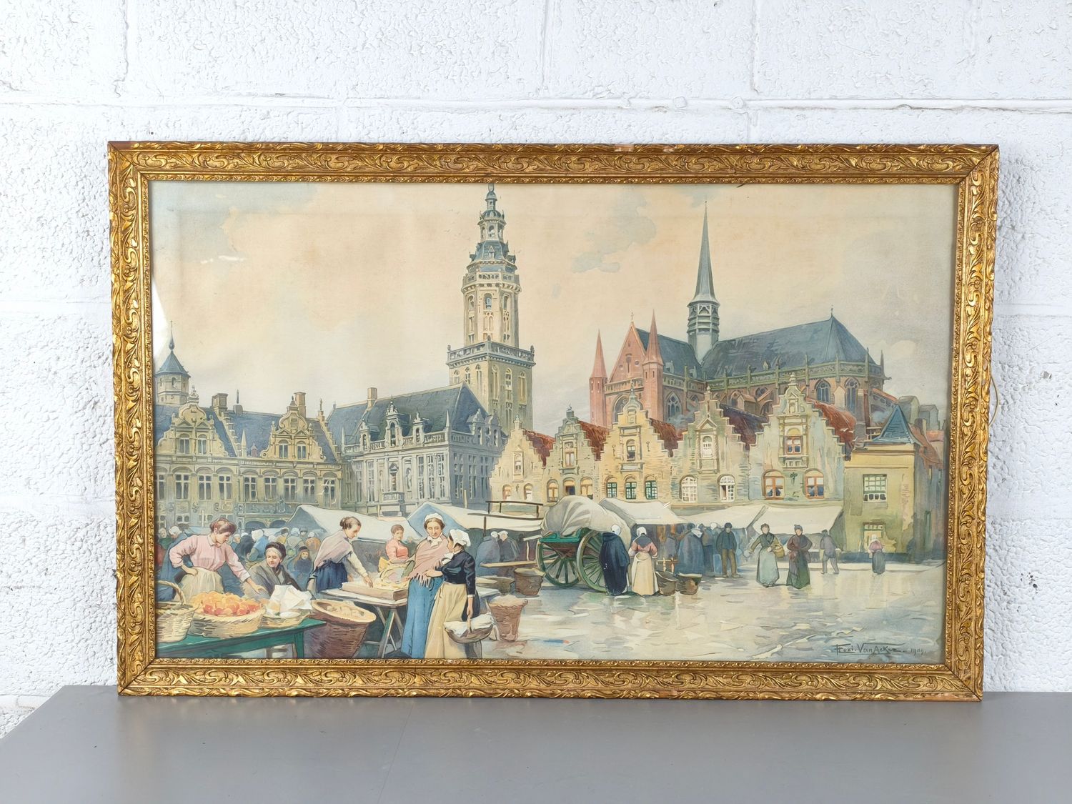 Flori Van Acker - chromo lithograph - Veurne markt