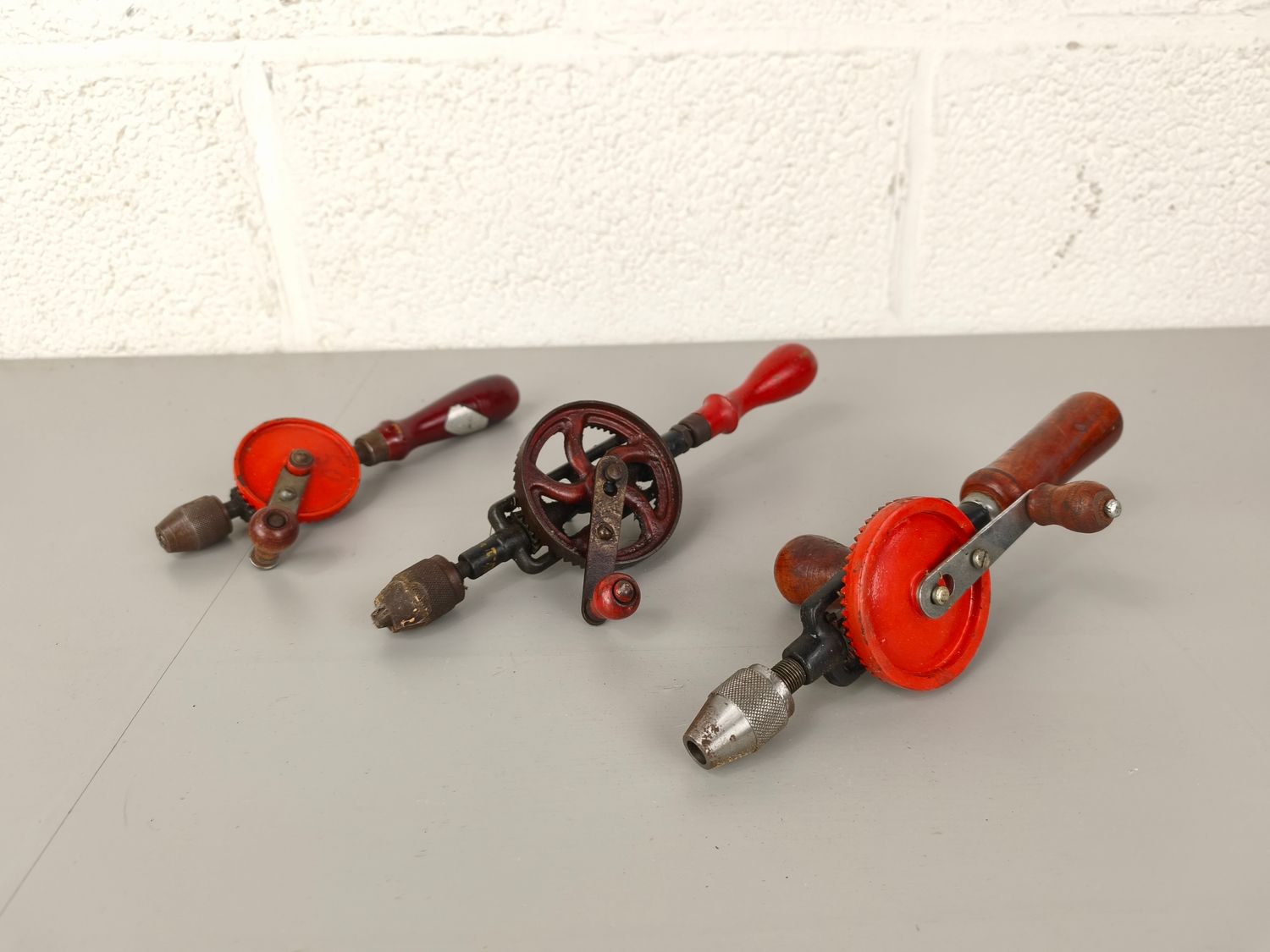 Set of 3 antique hand drills