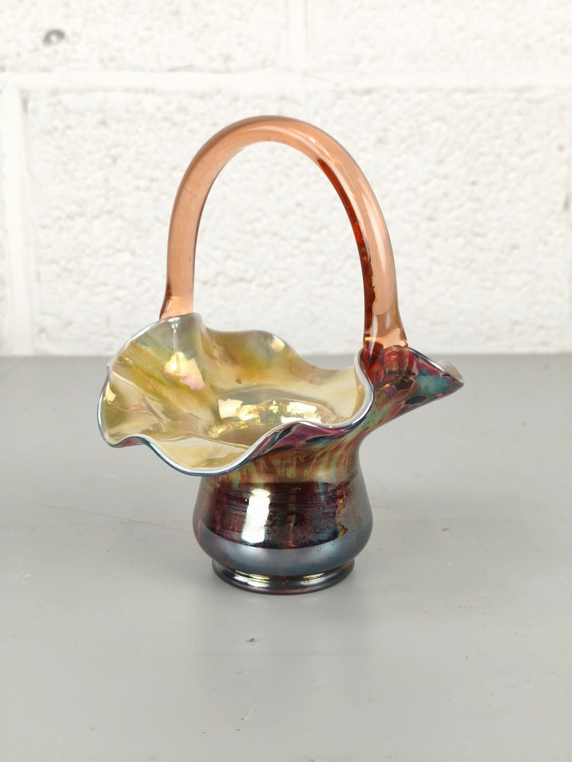 Antique iridescent Kralik millefiori basket