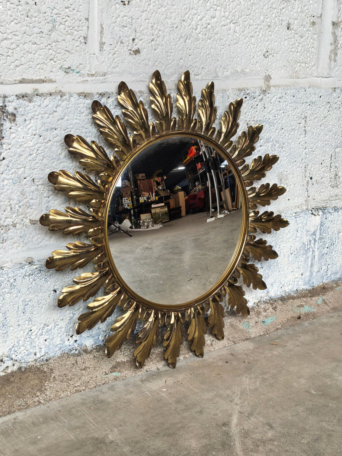 Vintage brass sun mirror