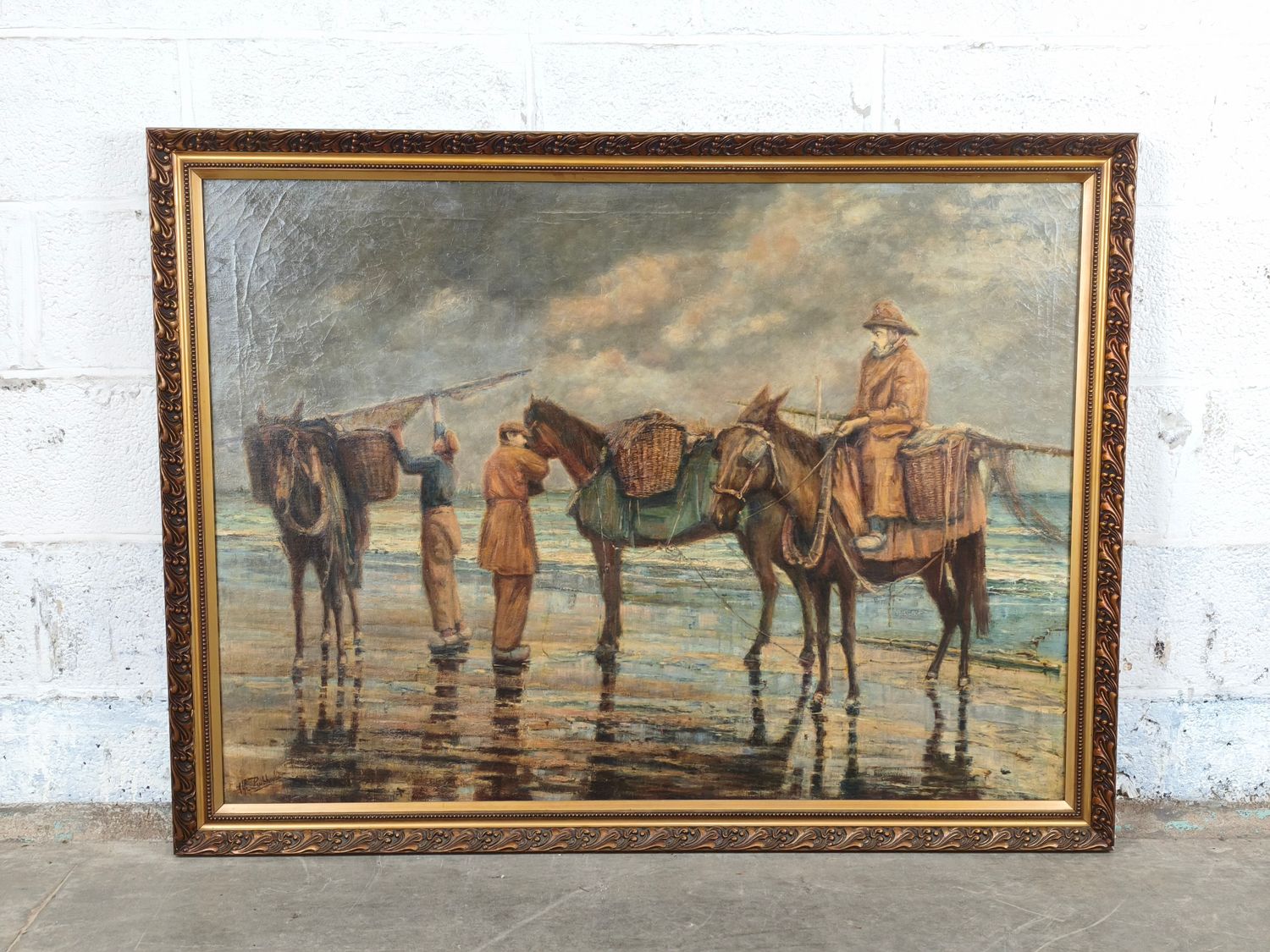 Alfons Rubbens - Extra large painting - shrimp fisherman