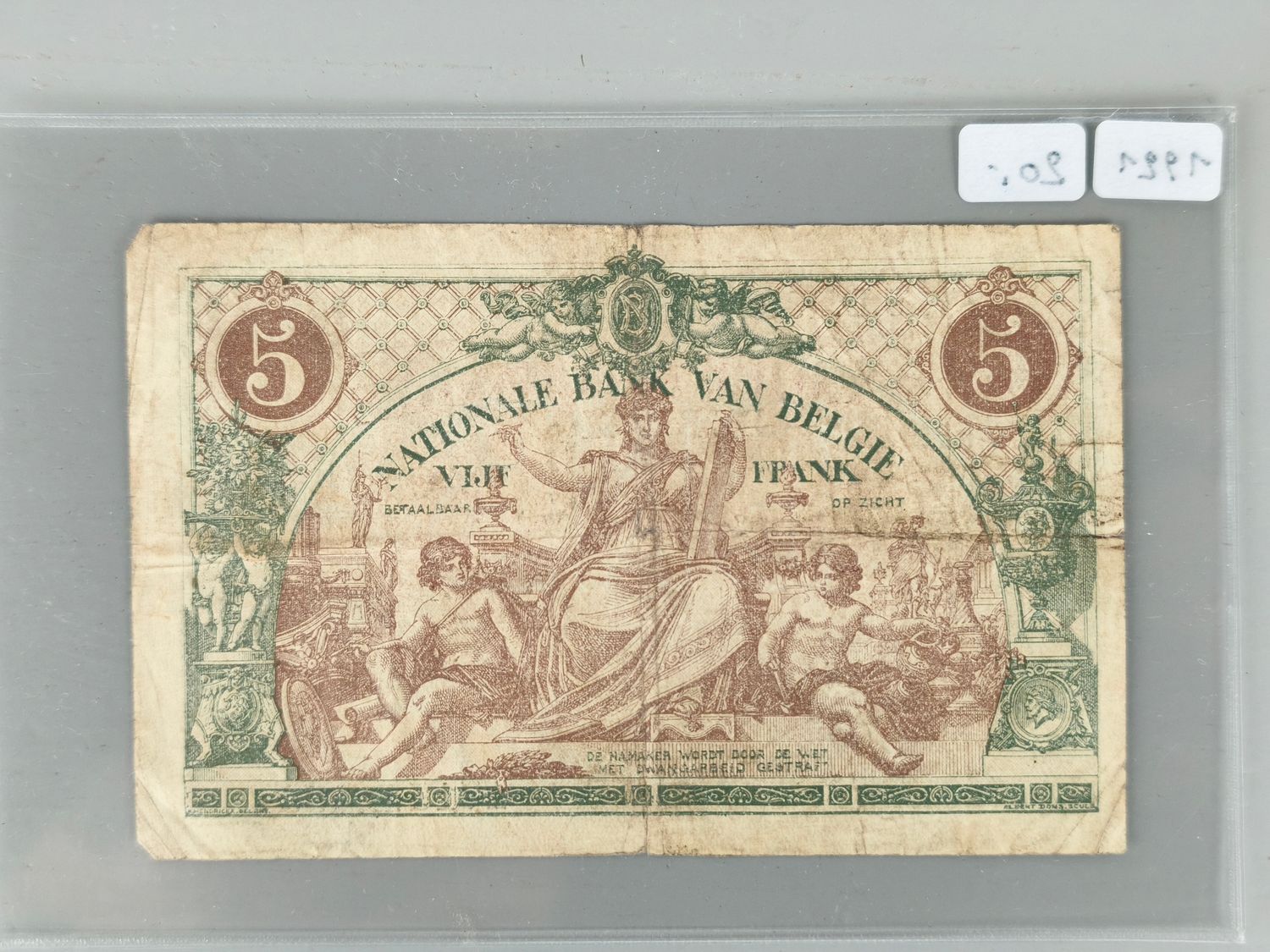Banknote 5 frank België 1921