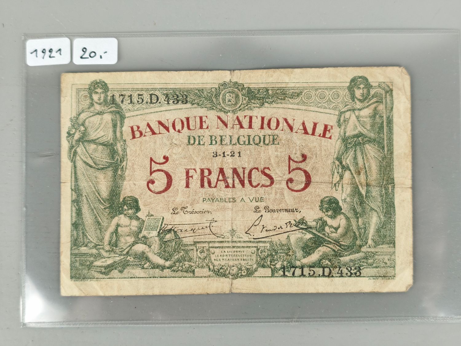 Banknote 5 frank België 1921