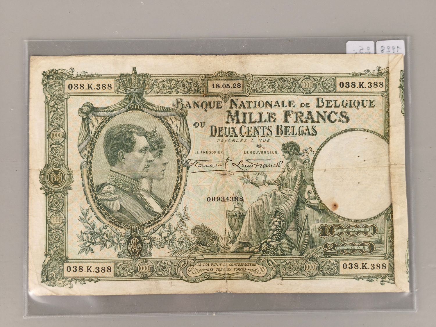 Banknote 1000 frank België 1928