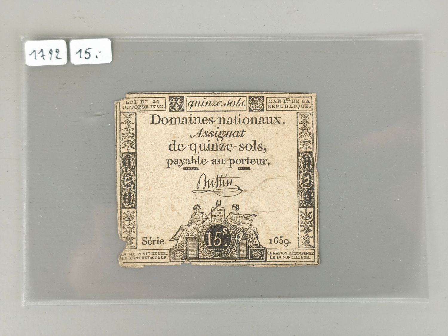 Banknote 15 sols France 1793